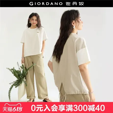 设计师款佐丹奴短袖T恤女夏季拼接刺绣宽松圆领上衣女18325506图片