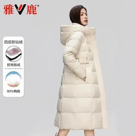 雅鹿2024冬新款羽绒服女长款连帽加厚保暖纯色妈妈装时尚宽松外套商品大图