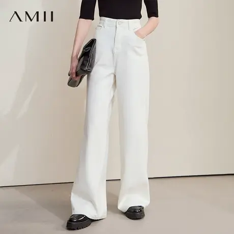 AMII【韩版休闲】2025秋季韩版休闲宽松直筒阔腿长裤牛仔裤女商品大图