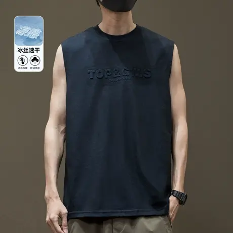 户外速干凉感印花短袖背心男2025夏季新款宽松大码运动坎肩体恤衫商品大图