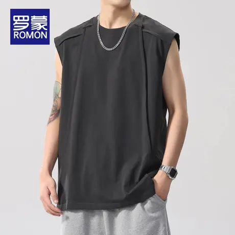 罗蒙男士背心夏季2025新款圆领无袖纯色宽松百搭运动体恤上衣男装图片