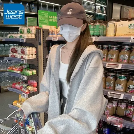 KV真维斯美式运动卫衣女2025新款春秋季拉链连帽开衫长袖女士上衣商品大图