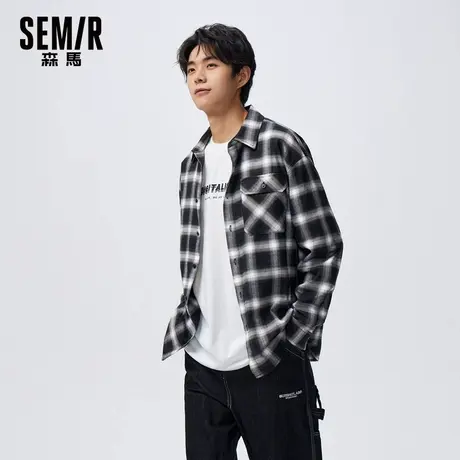 森马长袖衬衫男经典格纹纯棉薄外套秋季男士宽松翻领上衣简约休闲图片