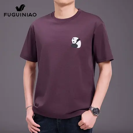 富贵鸟熊猫刺绣短袖t恤男士夏季潮流宽松上衣服休闲圆领体恤衫男图片