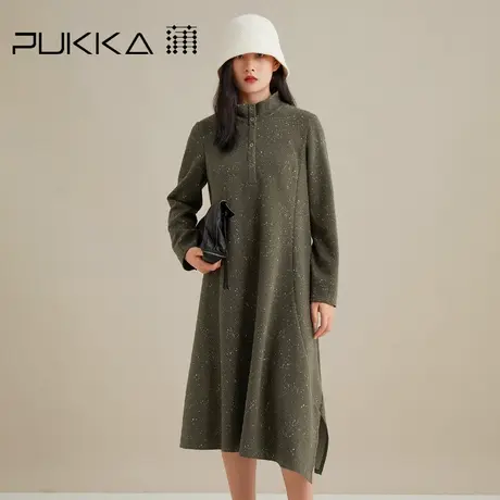 蒲PUKKA 半排扣连衣裙宽松腰长袖裙子斜纹长裙秋装商场同款商品大图