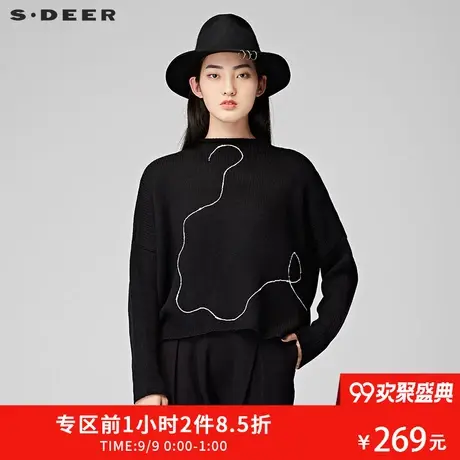 sdeer圣迪奥2018冬装线条中高领短款落肩宽松针织衫毛衣S17483575图片