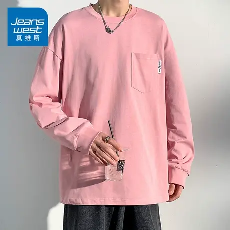 KZ真维斯打底衫长袖T恤男士体恤衫圆领全棉纯棉港风上衣服秋冬季商品大图