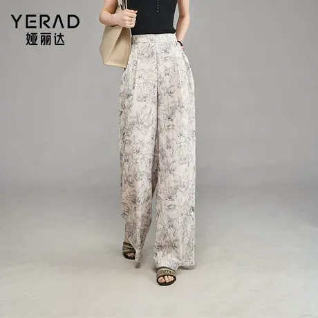 娅丽达印花阔腿裤女夏季休闲国风裤子2025新款雪纺裙裤拖地直筒裤商品大图