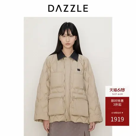DAZZLE地素奥莱 羽绒服秋季女装摩登复古夹克式中长款外套商品大图