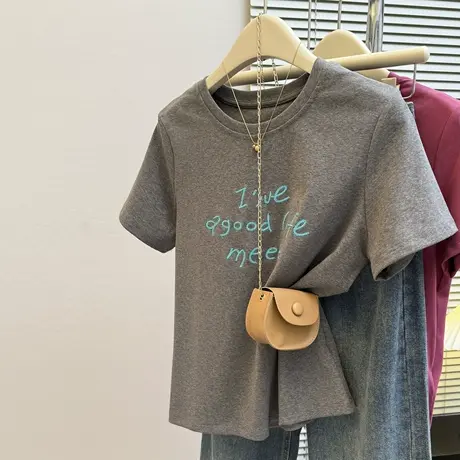 超火cec重工刺绣短袖T恤女夏季宽松韩版设计感小众chic别致上衣潮商品大图