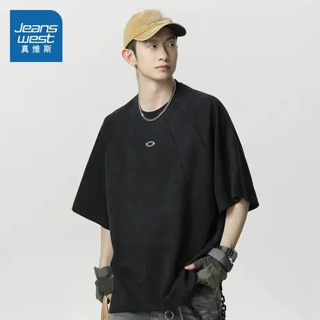 D4真维斯男装2025夏季新款  时尚撞色绣花宽松百搭时尚短袖T恤商品大图