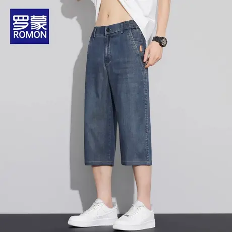罗蒙天丝牛仔短裤男士夏季薄款2025新款宽松直筒休闲冰丝七分裤子图片