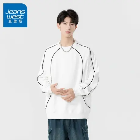 N5真维斯男士圆领卫衣2025秋季新款美式宽松拼接衣服男生春秋上衣商品大图