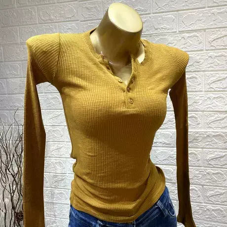 2021秋冬新款修身显瘦气质半开领t恤上衣女长袖紧身显身材打底衫图片