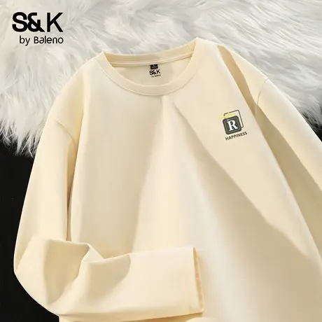 班尼路S&K青少年长袖t恤男纯棉重磅简约内搭打底衫2025秋季上衣服图片