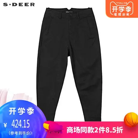 sdeer圣迪奥休闲无松紧腰创意拼接斜插口袋纯黑长裤S19380823🔌商品大图