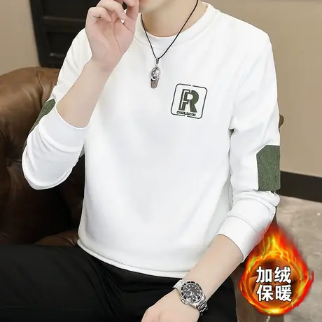 2025秋冬季新款长袖加绒加厚卫衣男士休闲潮流刺绣套头T恤打底衫商品大图