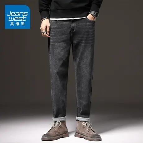 KZ真维斯黑色牛仔长裤男士春秋季宽松直筒休闲男裤子2025新款初春图片