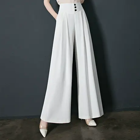 高腰阔腿裙裤女夏季雪纺裤子2025新款宽松垂感气质通勤长裤大脚裤商品大图