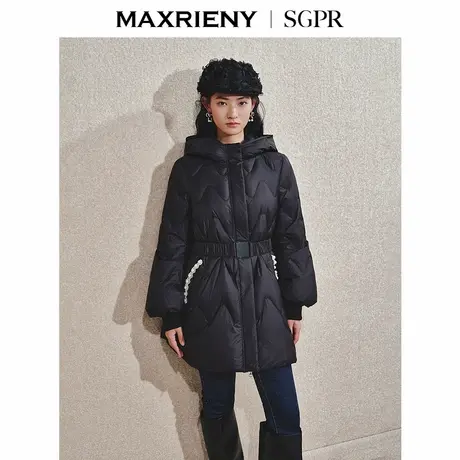 【商场同款】MAXRIENY钉珠织带收腰羽绒服24冬新款保暖外套中长款商品大图