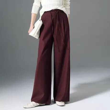 酒红色裤子女2025新款春季藏肉显瘦宽松大码休闲直筒拖地裤阔腿裤商品大图