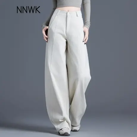 米灰色裤子牛仔裤女2025新款女款今年流行爆款阔腿宽松弯刀裤直筒商品大图