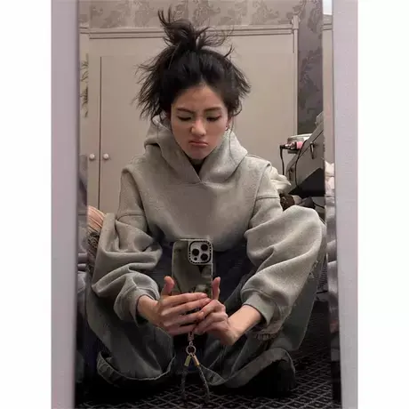 纯色连帽薄款卫衣男女初春2025秋冬新款外套情侣装加厚宽松上衣潮图片