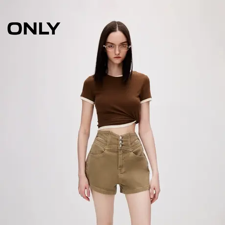 ONLY夏季芭蕾风拼接A字高腰短裤阔腿牛仔裤女|124243053商品大图