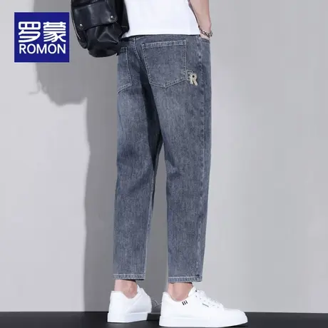罗蒙牛仔裤男士夏季薄款潮牌2025新款宽松直筒锥形九分休闲裤子男图片