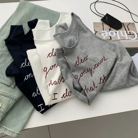 简约韩版植绒字母印花背心女垂感轻薄雪花棉U领宽肩吊带夏季内搭图片