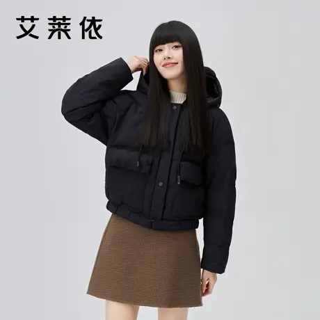 艾莱依2022新款收腰羽绒服女短款O型时尚连帽小众设计感冬季外套图片