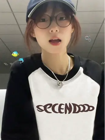 美式复古仿棉短袖t恤女夏季2023新款小众设计感插肩袖撞色上衣服商品大图