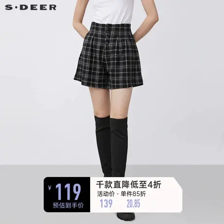 sdeer圣迪奥冬女装学院风高腰格纹毛呢A字短裤S21480916图片