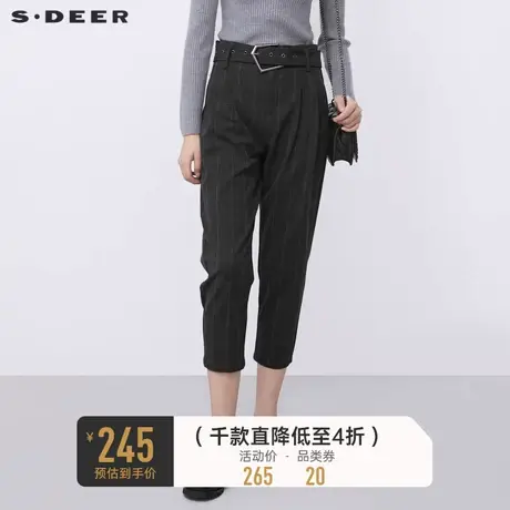 sdeer圣迪奥女装春秋装高腰撞色格纹插袋通勤长裤S21380842图片