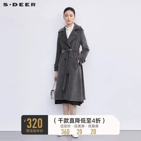 sdeer圣迪奥秋冬装女装时尚翻领收腰灯芯绒毛呢大衣S223Z1861图片