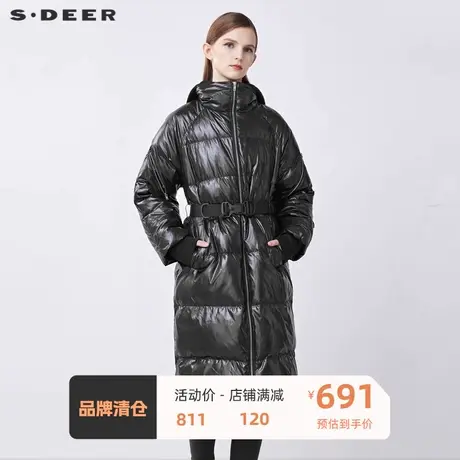 sdeer圣迪奥女装休闲连帽收腰撞色字母长款羽绒服S21482429图片