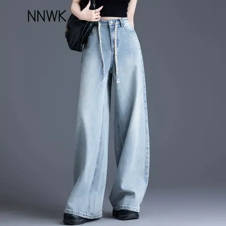 浅色牛仔裤女2025年春秋季新款宽松高腰大阔腿裤女士直筒裤子长裤图片