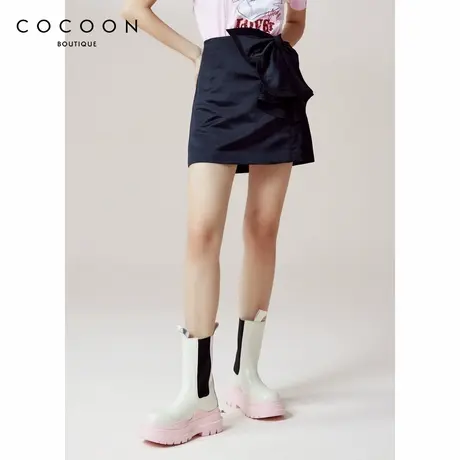 COCOON商场同款气质蝴蝶结开衩短裙气质A字半身裙女图片