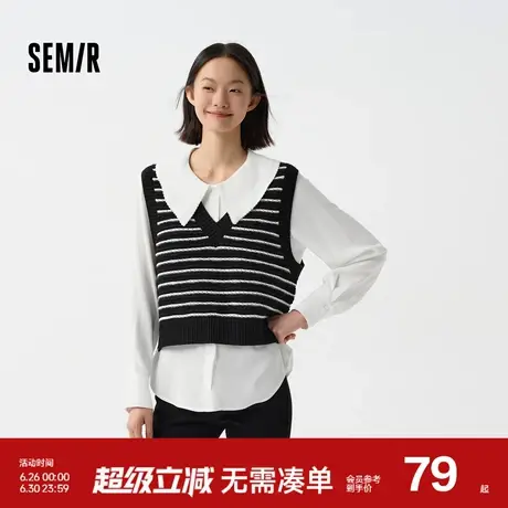 森马长袖衬衫女大翻领雪纺衬衣短背心俏皮可爱春季宽松两件套气质商品大图