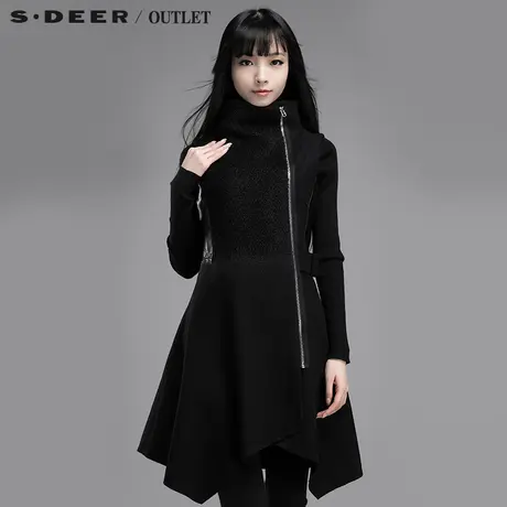 s.deer【新品】圣迪奥女冬毛呢立领修身拼接背心裙S14481636图片