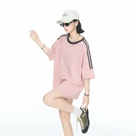 2025夏装新款纯棉拼色宽松T恤男女同款ins风潮牌短袖上衣7色可选图片