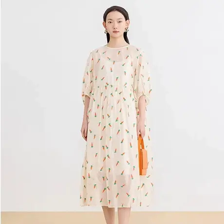爵莱菲大码胖mm夏季胡萝卜印花A字裙子提花连衣裙女宽松长款商品大图
