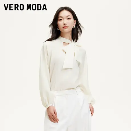 Vero Moda奥莱上衣女2025夏季新款V领飘带灯笼袖纯色宽松优雅衬衫商品大图