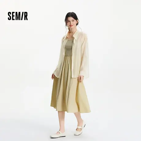 森马连衣裙女尖领衬衫拼接吊带裙夏季松弛感简约风两件套气质chic商品大图