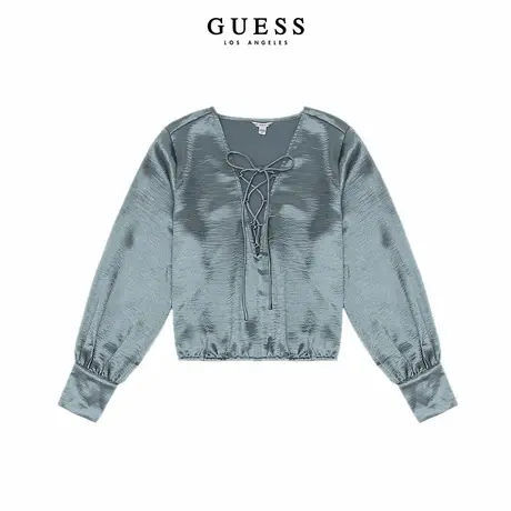 GUESS夏新款女士系带长袖衬衫甜美衬衣别致复古上衣-W2RH16WECV0图片