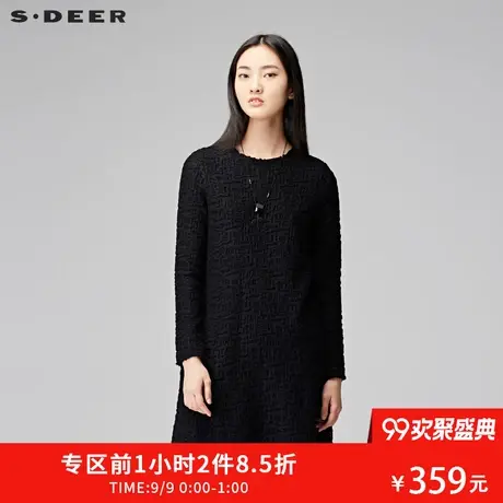 sdeer圣迪奥2019冬装镂空印花长款T恤连衣裙女S17480235图片