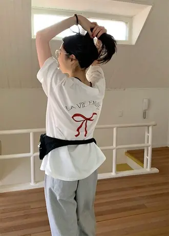 博主同款 2024春季新款韩国东大门百搭舒适蝴蝶结短袖T恤女上衣夏商品大图