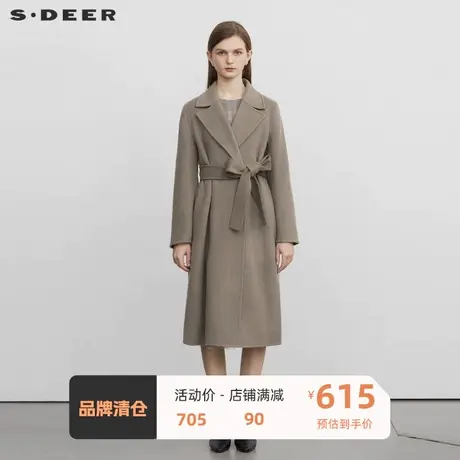 sdeer圣迪奥女装西装领收腰毛呢长款大衣S22482515图片