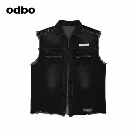 odbo/欧迪比欧美式复古风水洗牛仔马甲新款外套男女同款个性上衣商品大图