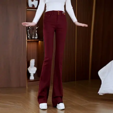 安可拉红微喇牛仔裤女弹力修身2025年春夏新款时尚百搭喇叭马蹄裤商品大图